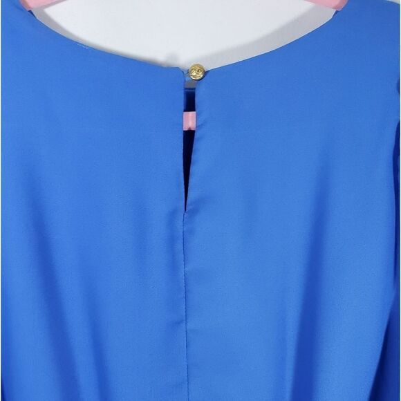 Periwinkle Blue Ruffle Dress Sz L Romantic Modest Midi Length Cap Sleeve - Picture 4 of 5